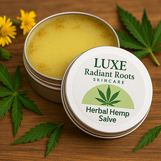 rooted relief herbal hemp balm by luxe radiant roots skincare