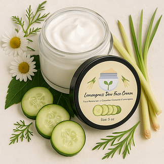 lemongrass dew face cream and cucumber facial moisturizer by luxe radiant roots skincare