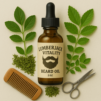 lumberjack luxe vitality beard oil with pure essential oils and green tea seed oil by luxe radiant roots skincare